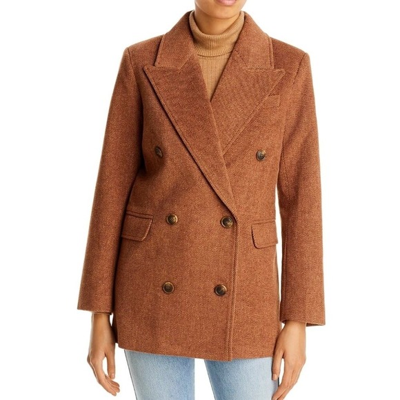 Avec Les Filles Jackets & Blazers - AVEC LES FILLES Structured Short Double Breasted Coat in Brown Sz L - NWOT!!!